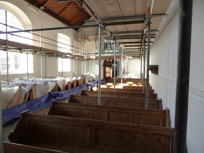 The protective floor covering rolled back whilst the next layer of lime wash dries, 3rd November, 2013