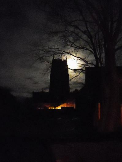 St. Mary's Tower, Holme-next-the-Sea - night view with the moon behind