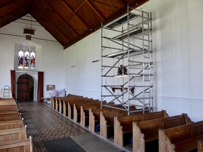 A scaffolding tower had to be used for most of the work, July 2023