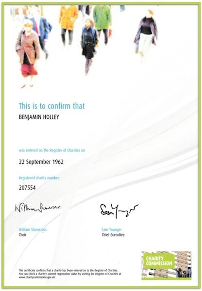 Holleys Charity Registration Certificate