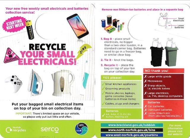Small electrical items and battery recycling information